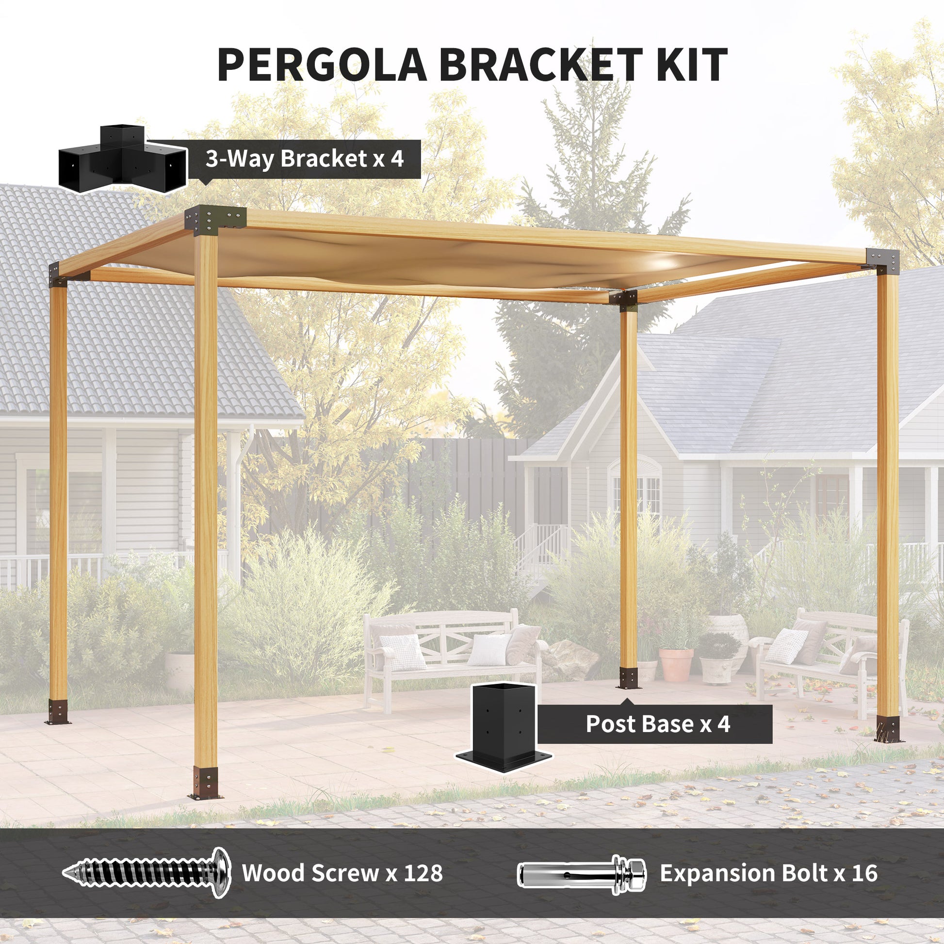8PCS Pergola Kit, Pergola Brackets with 3-Way & 4-Way Corner Brackets for 4"x4" (Actual 3.6"x3.6") Lumber