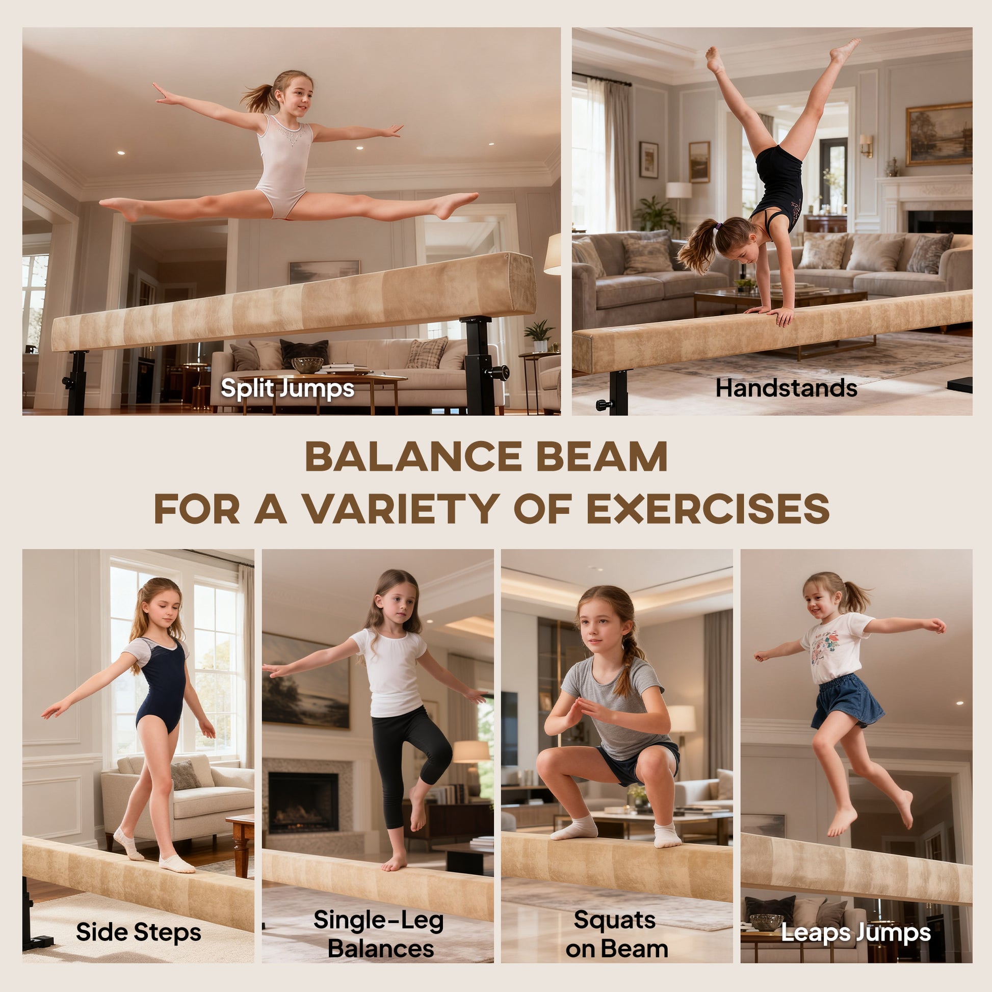 Soozier 7.5ft Adjustable Balance Beam, Gymnastics Beam with Wheels, Gymnastics Equipment for 6+ Years Old Training, Prac