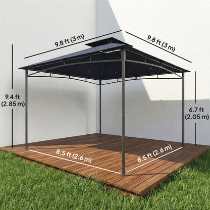 10' x 10' Gazebo, Soft Top Outdoor Gazebo with 2-Tier Roof, Metal Frame, Navy Blue