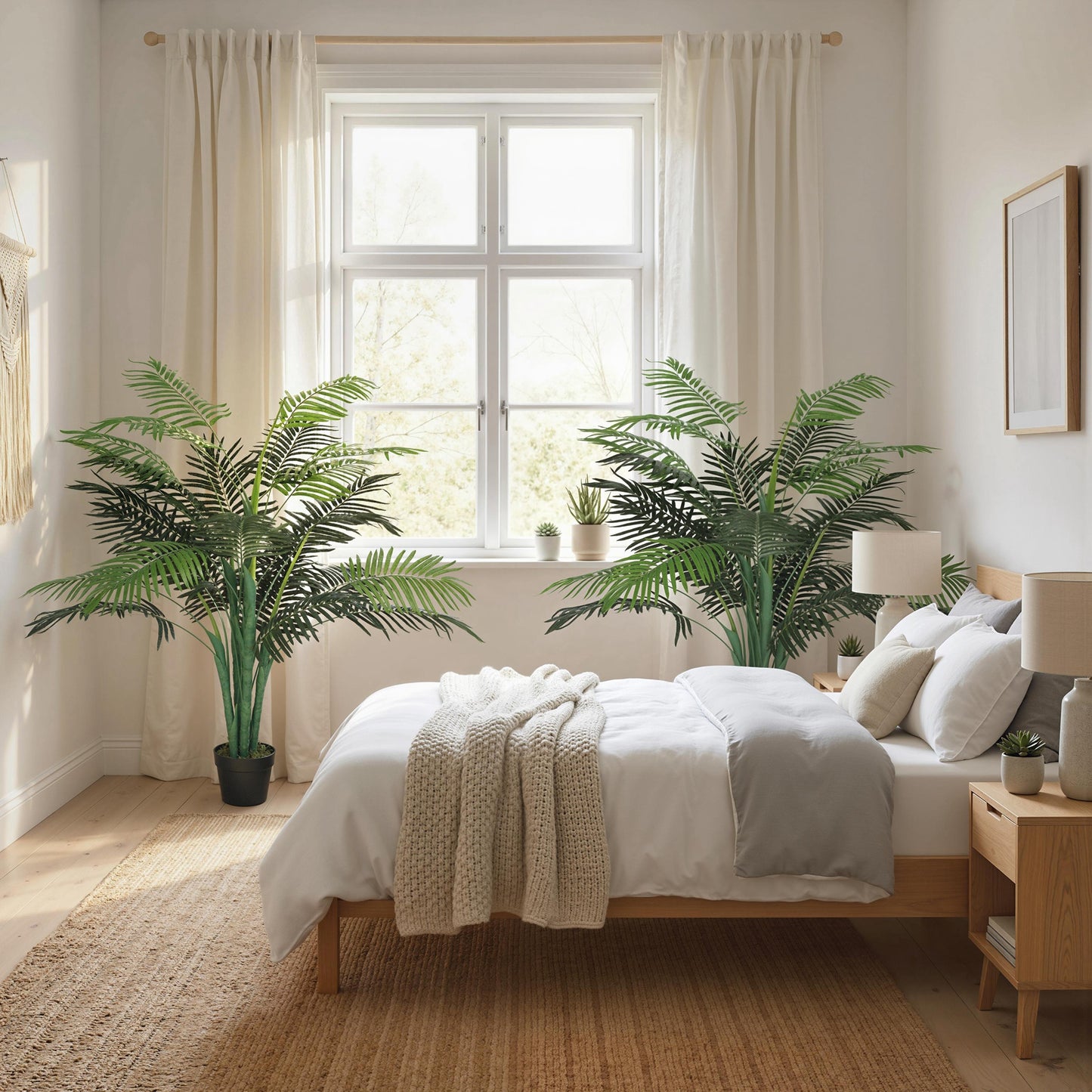 4FT Artificial Palm Tree Set of 2, Fake Tropical Tree with Lifelike Leaves, Faux Plant in Pot for Indoor Decoration, Gre