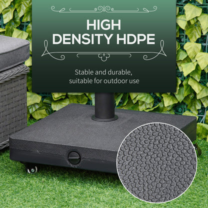 HDPE Square Parasol Base, Portable Umbrella Stand Weights for Cantilever Banana Parasol with Wheels, 35lbs with Water or