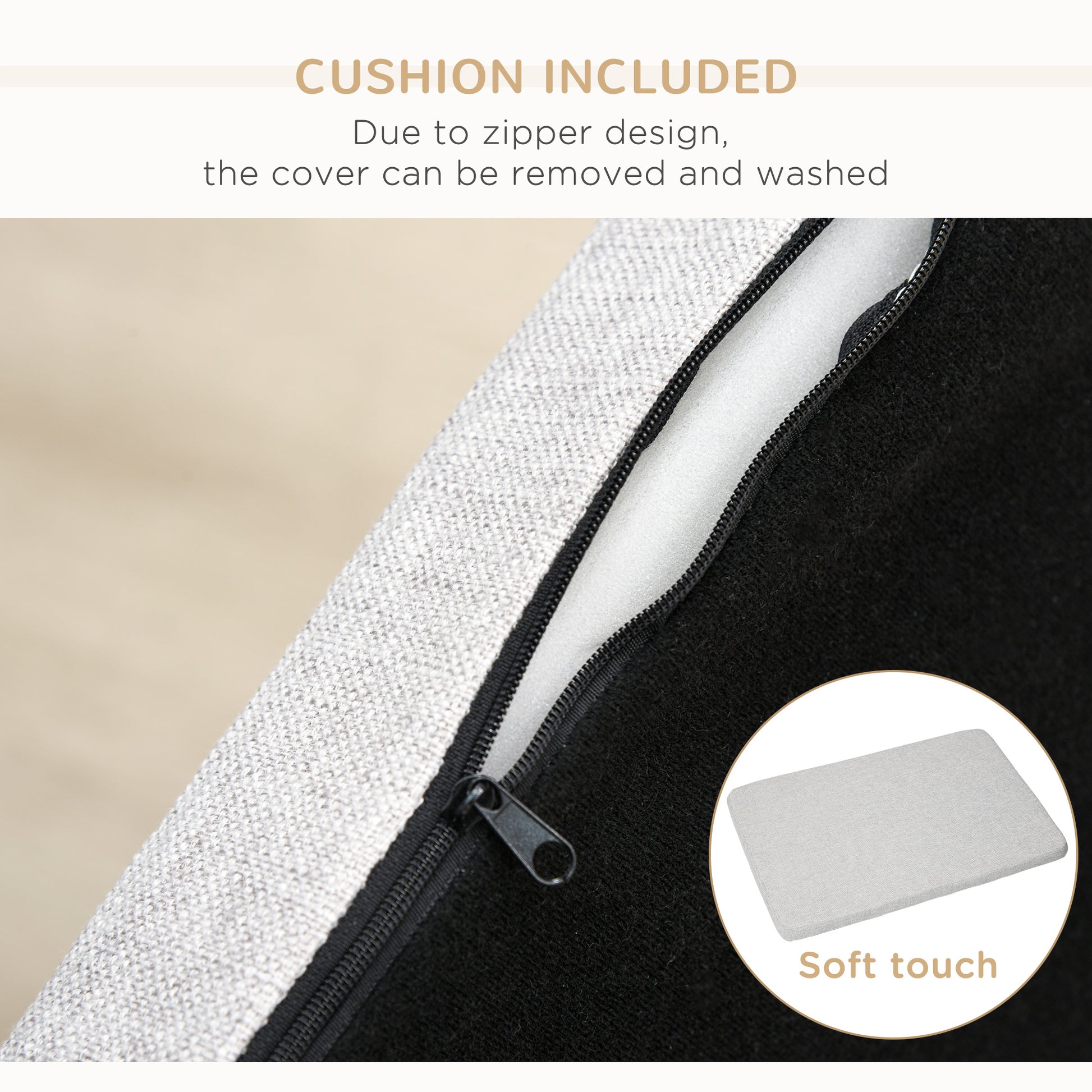 Modern Pet Sofa Cat or Medium Large Dog Bed W/ Removable Seat Cushion, Light Grey