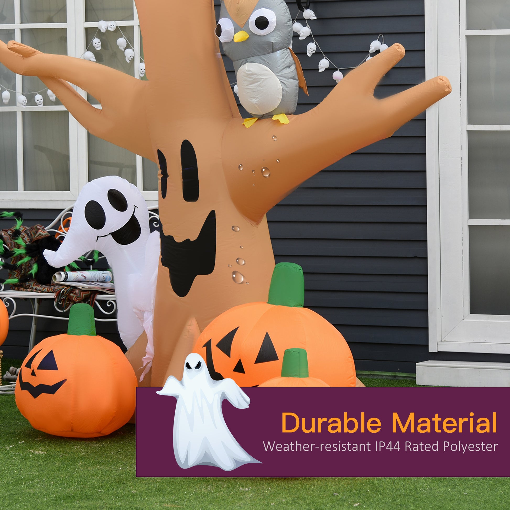 Inflatable Halloween Decoration Haunted Tree with Owl, Ghost, Pumpkins, Blow-Up Outdoor LED Display for Lawn, Garden, Pa