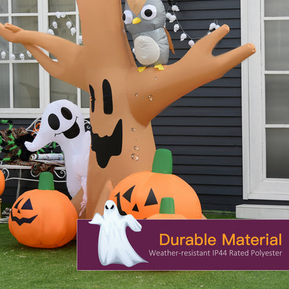 Inflatable Halloween Decoration Haunted Tree with Owl, Ghost, Pumpkins, Blow-Up Outdoor LED Display for Lawn, Garden, Pa