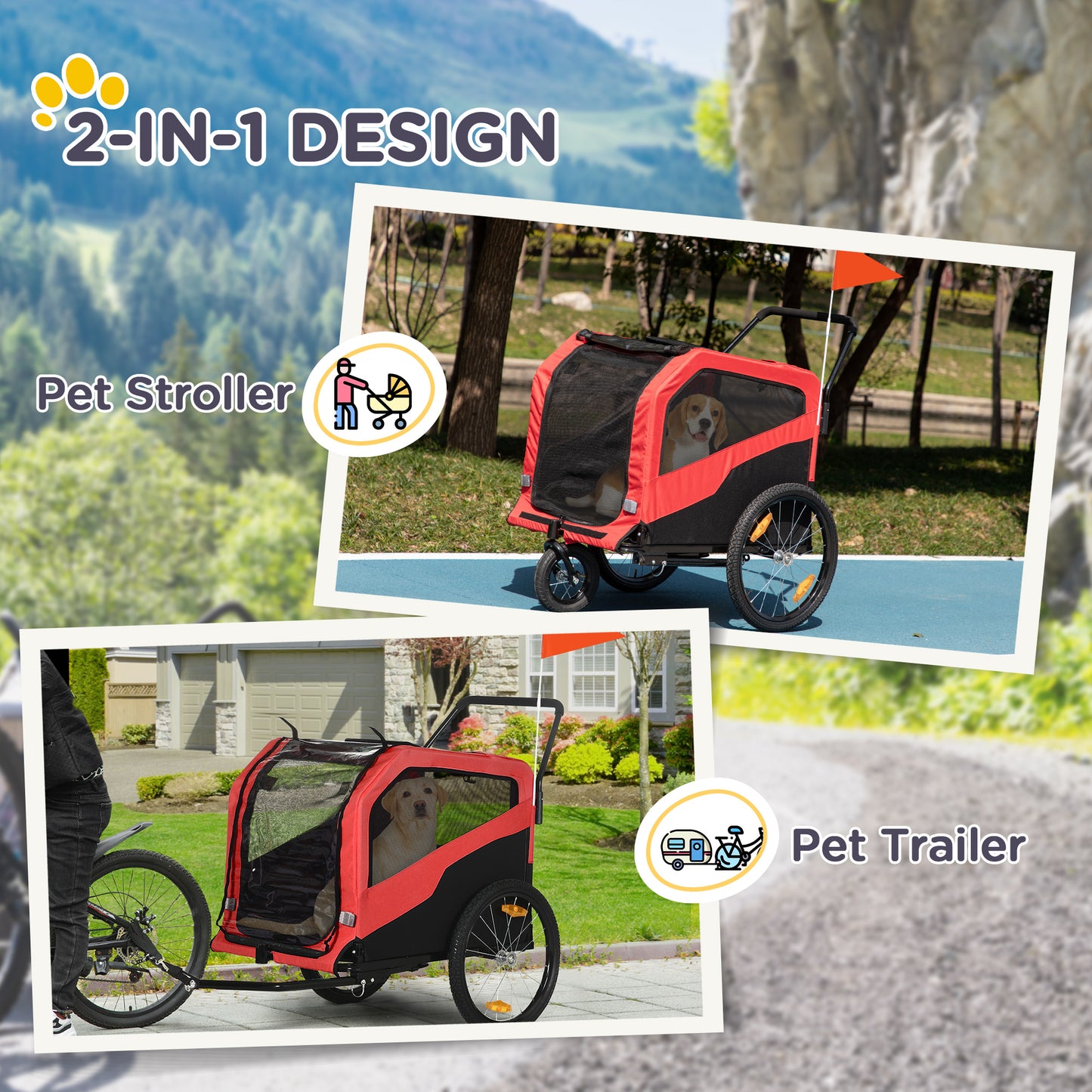 VarietyKart 2-in-1 Dog Bike Trailer for Large Dogs, Red