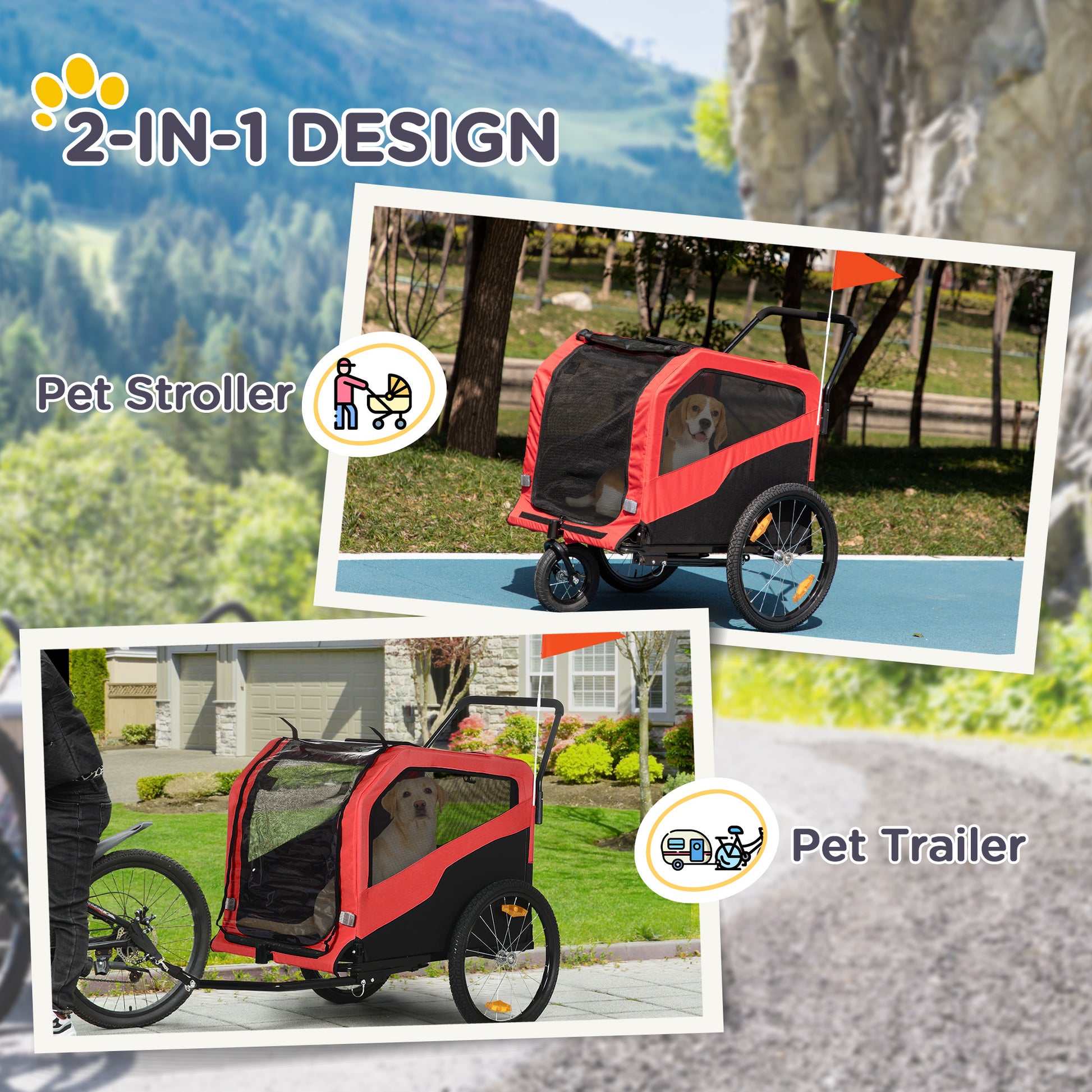 VarietyKart 2-in-1 Dog Bike Trailer for Large Dogs, Red