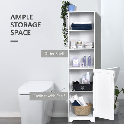 Tall Bathroom Storage Cabinet, Freestanding Tower Cabinet with Adjustable Shelf, 3 Open Shelves, White