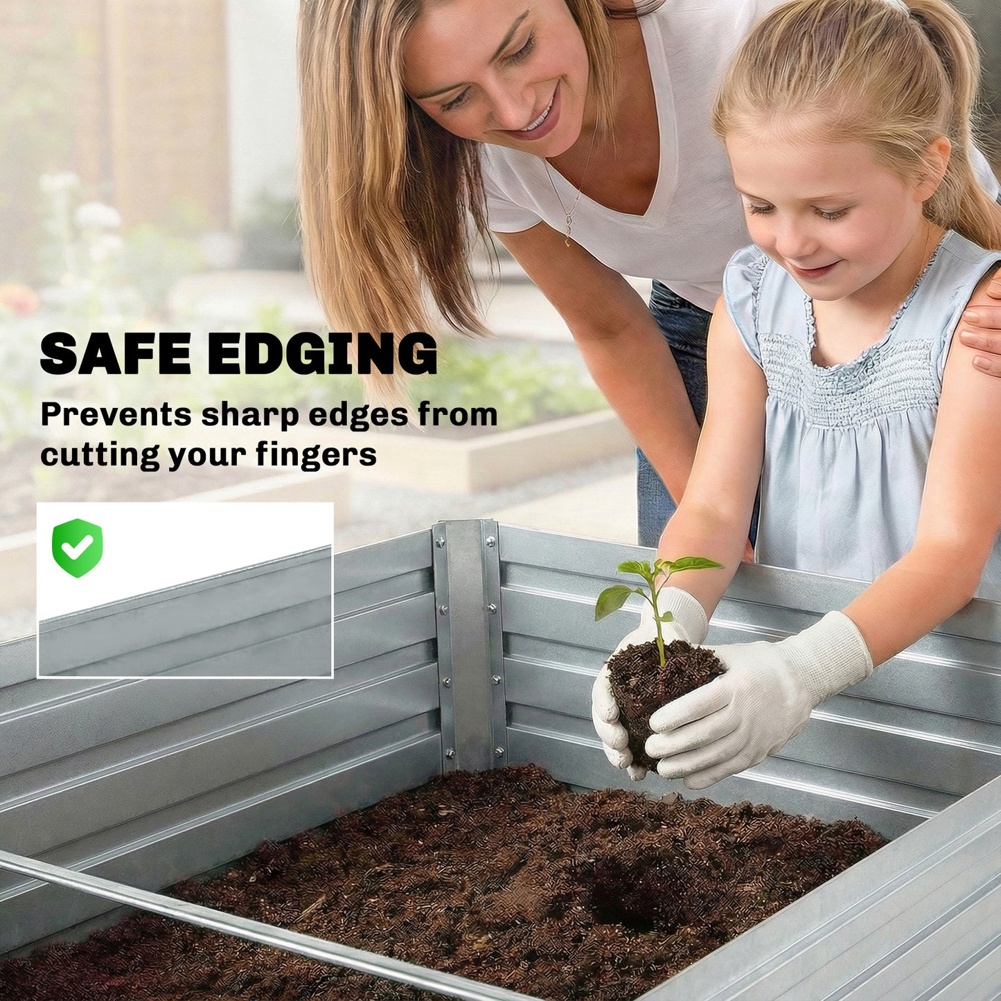 Set of 2 Galvanised Raised Garden Bed, 6 x 3 x 2 ft Metal Garden Bed with Safe Edging, Silver