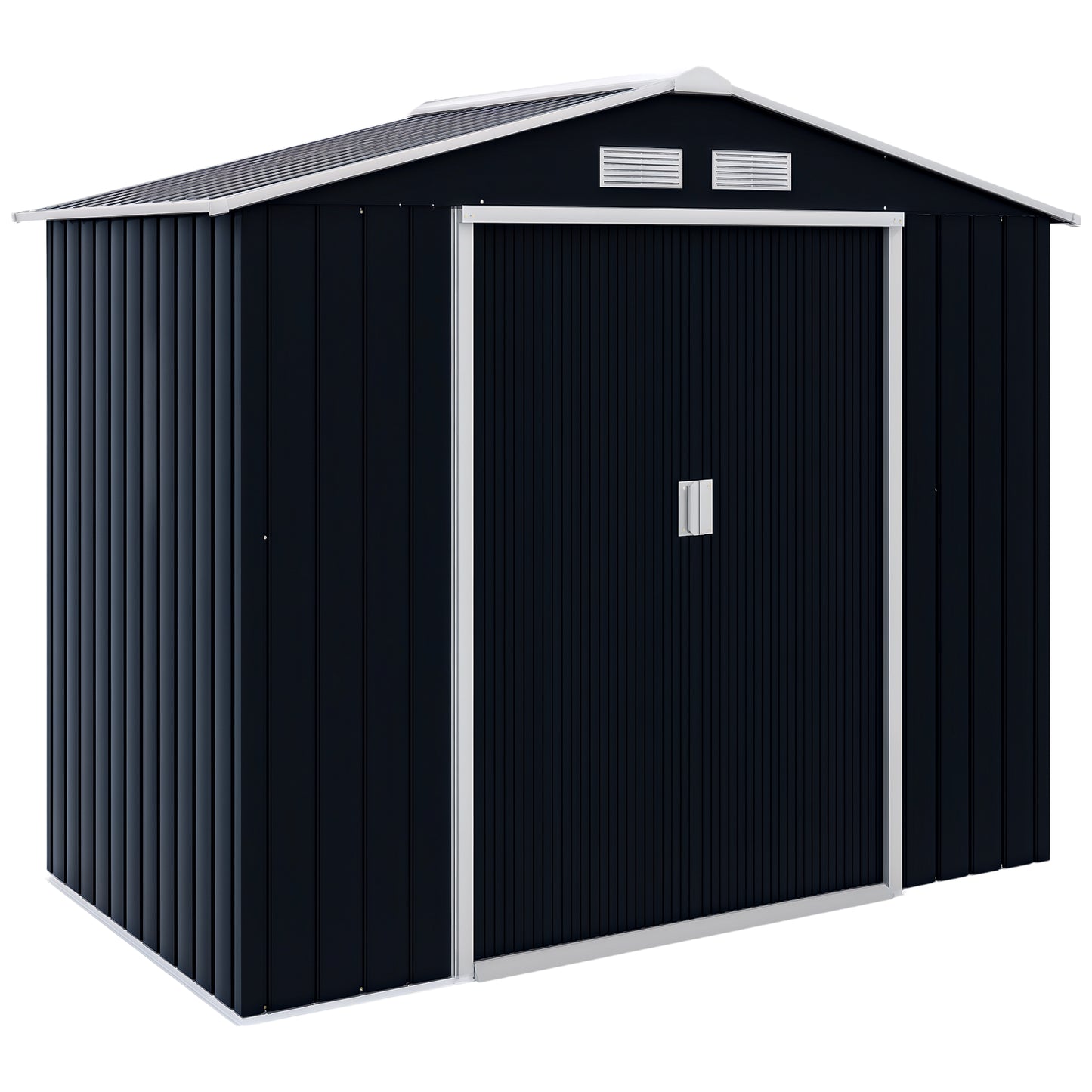 7' x 4' x 6' Garden Storage Shed Outdoor Patio Metal Tool Storage House w/ Foundation Kit and Double Doors Dark Grey