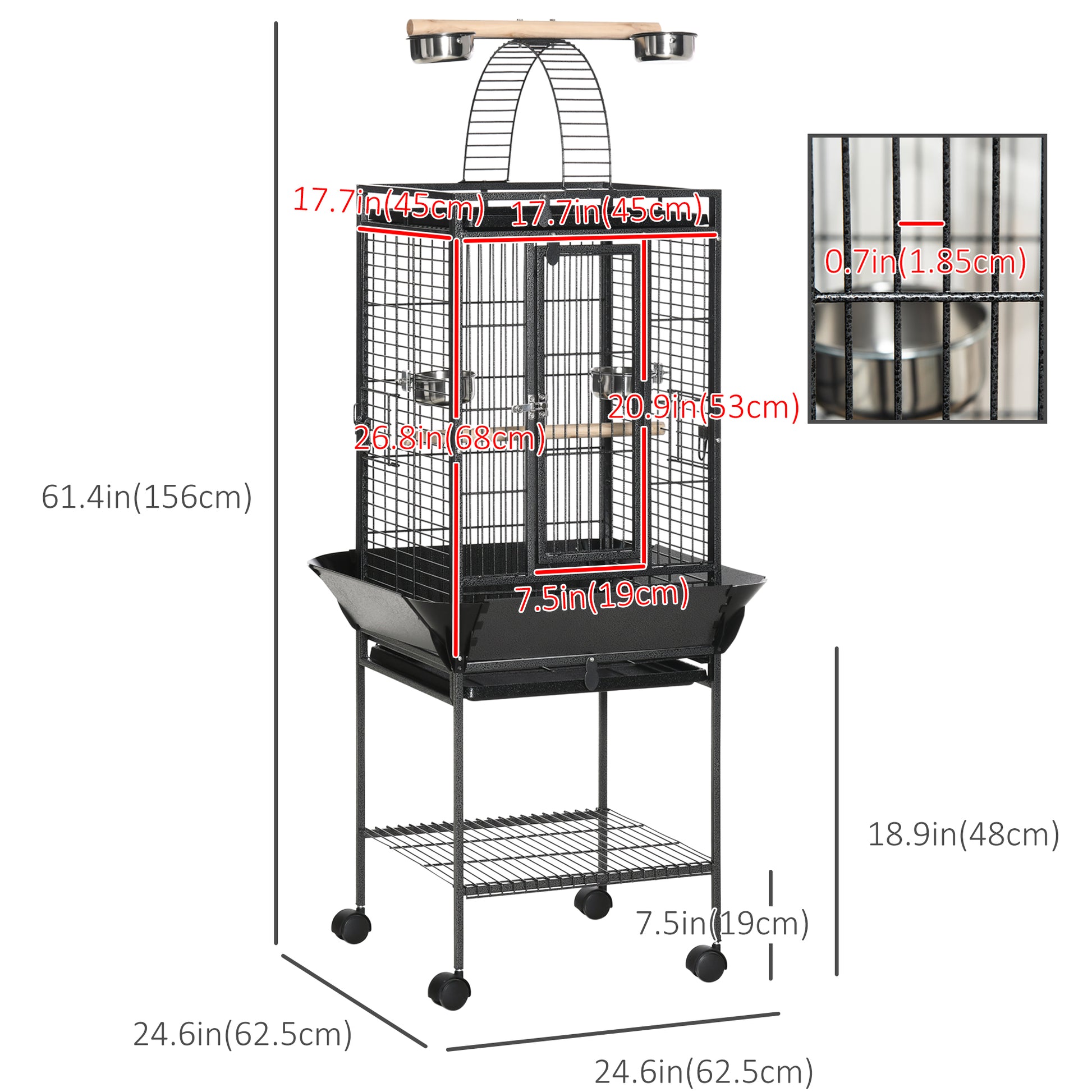 61.5 Inch Bird Cage Parakeet House for Cockatiel with Stand, Pull Out Tray, Play Top, Storage Shelf, Wood Perch, Food Co