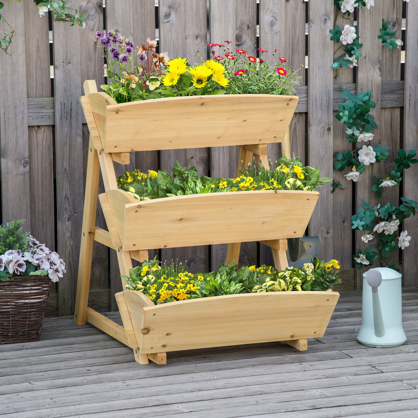 3 Tier Raised Garden Bed, 23.5" x 29.5" x 30.3" Vertical Wooden Elevated Planter Box Kit, Plant Stand for Flowers, Veget