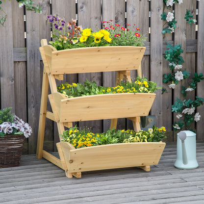3 Tier Raised Garden Bed, 23.5" x 29.5" x 30.3" Vertical Wooden Elevated Planter Box Kit, Plant Stand for Flowers, Veget