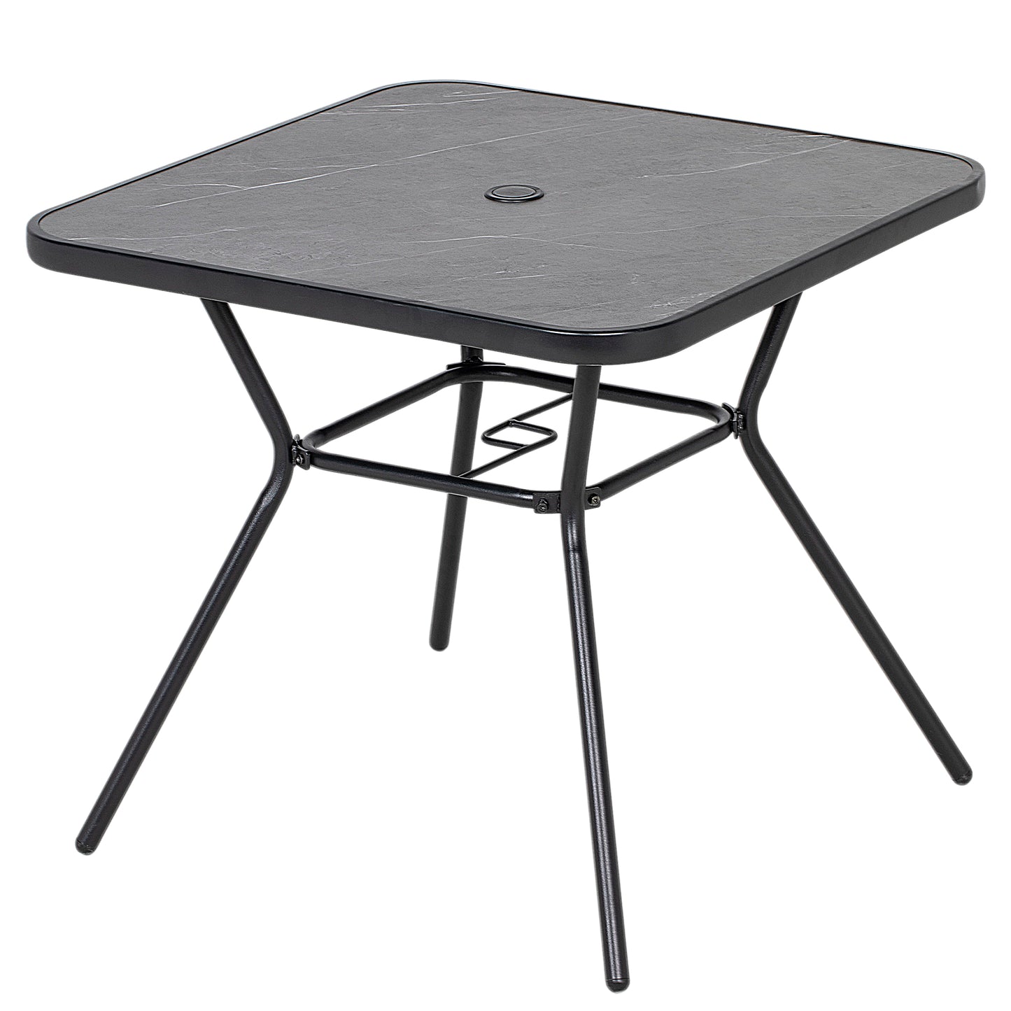 Square Outdoor Table, Patio Bistro Coffee Table with Faux-marbled Top and 42mm Umbrella Hole for Garden, Dark Grey