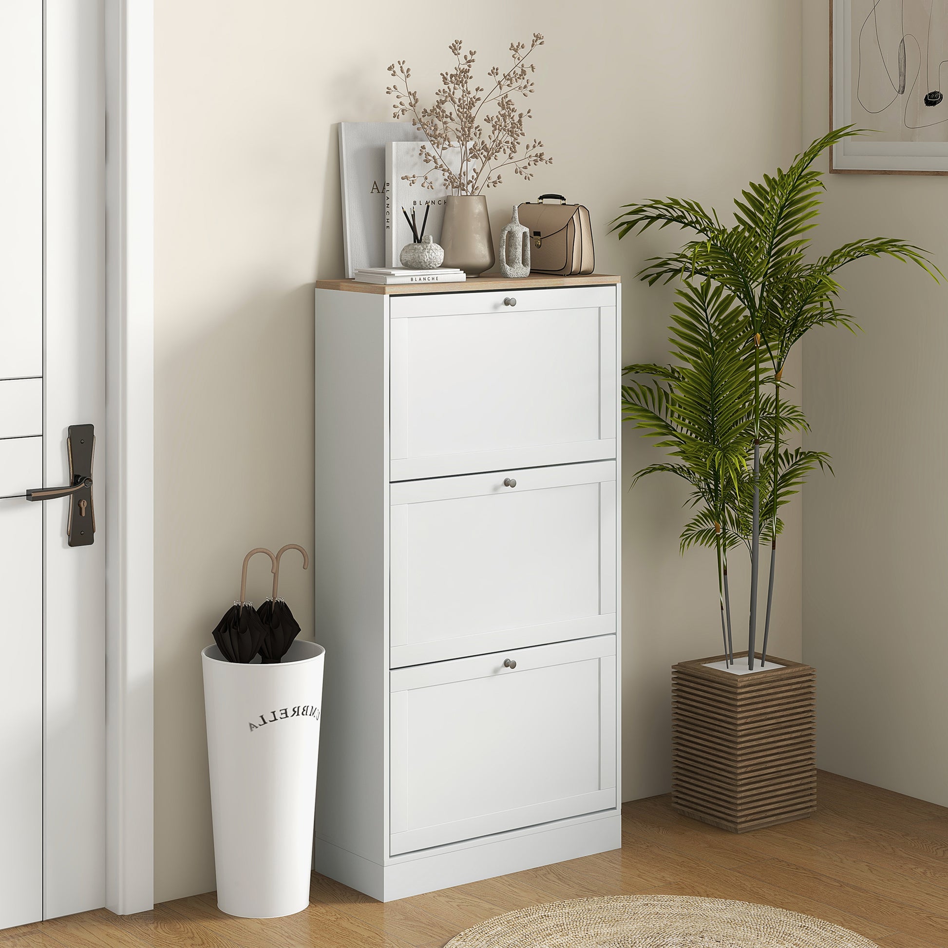 Modern Shoe Storage with 3 Flip Drawers and Adjustable Shelves, Shoe Cabinet Organizer for 12-18 Pairs of Shoes, White