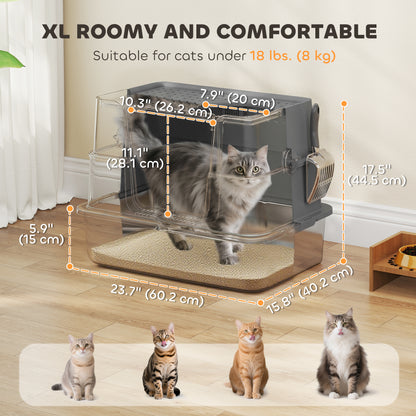 XL Stainless Steel Litter Box w/ 100° Flip Top, Scoop, Side Top Dual Entry, Odor Free, Easy Cleaning, Anti Leakage