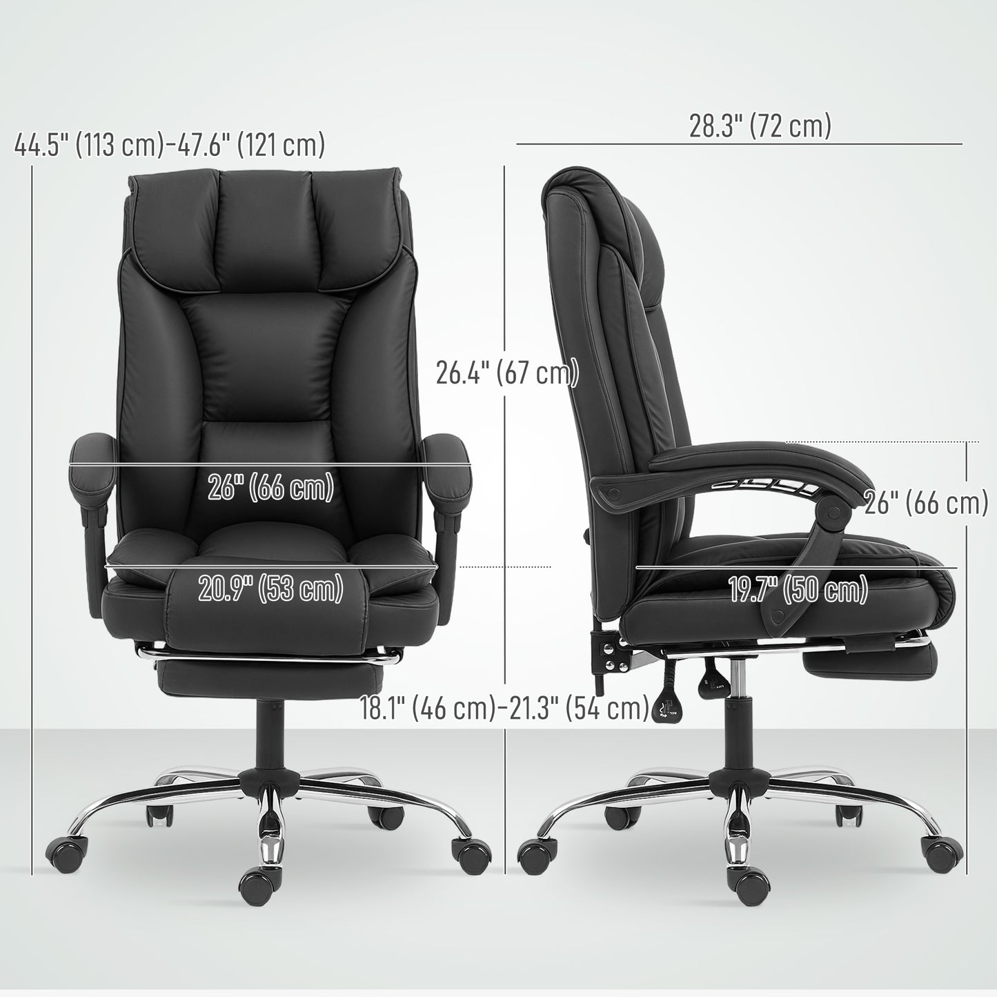 Executive Office Chair, Pet-Friendly Leather Ergonomic Desk Chair with Footrest, Swivel Recliner, Black