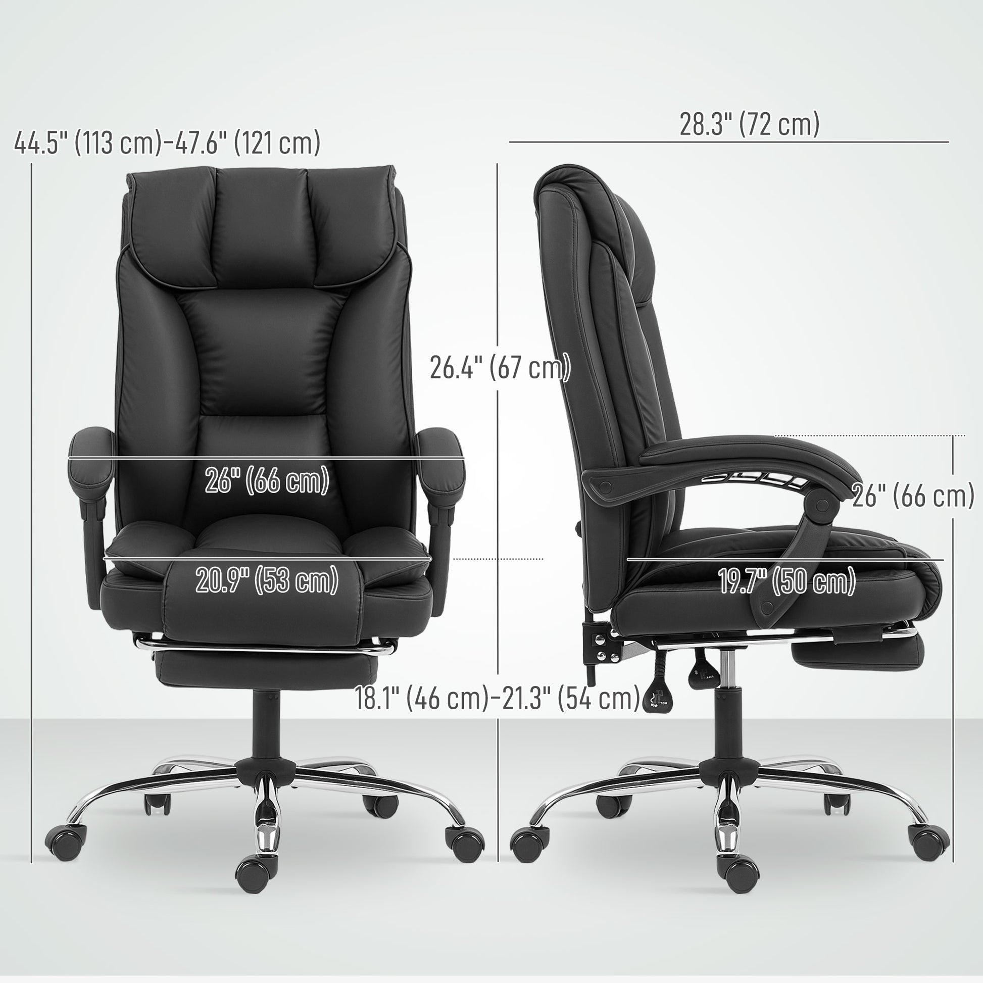 Executive Office Chair, Pet-Friendly Leather Ergonomic Desk Chair with Footrest, Swivel Recliner, Black