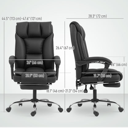 Executive Office Chair, Pet-Friendly Leather Ergonomic Desk Chair with Footrest, Swivel Recliner, Black
