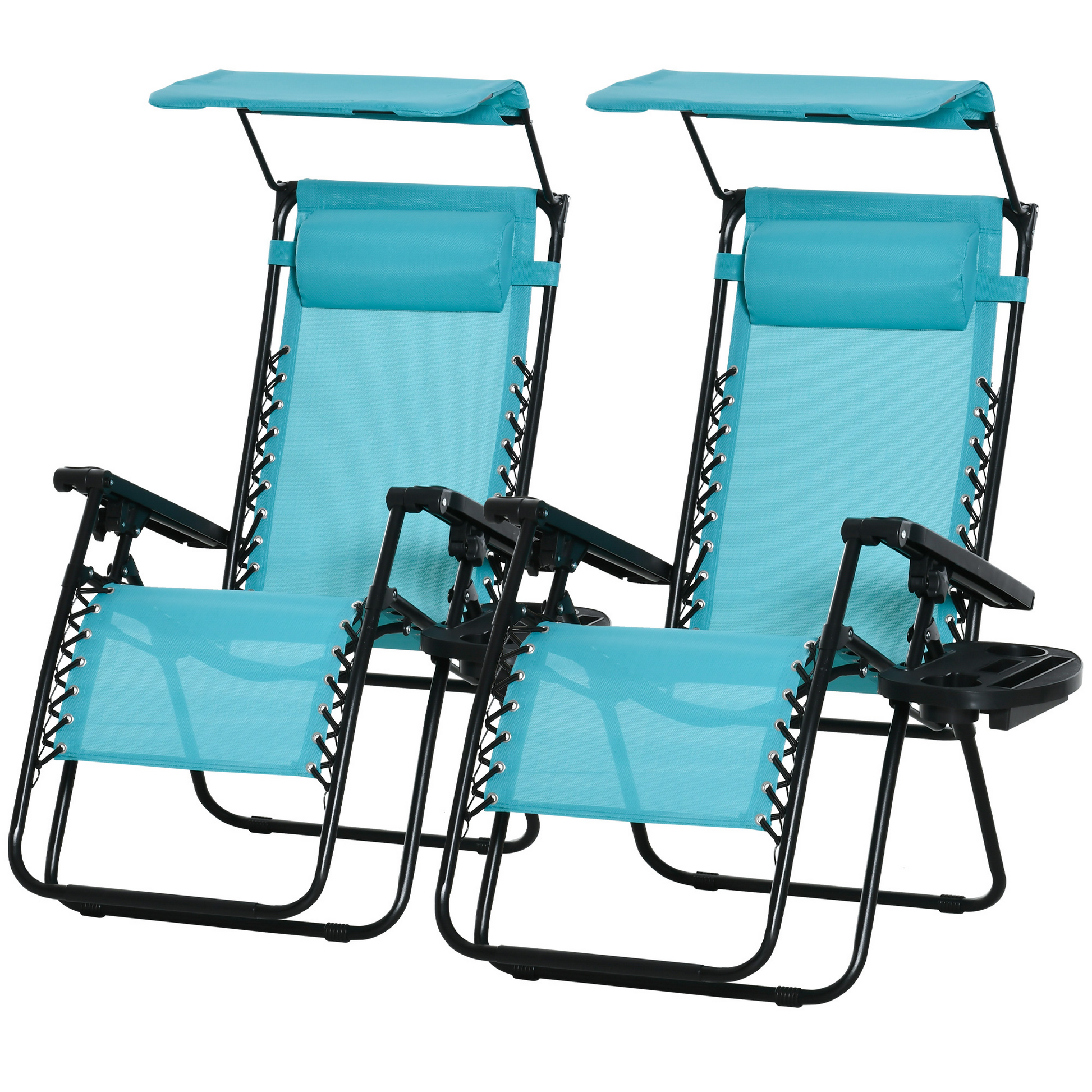 2 Piece Foldable Lounge Chair with Canopy Shade, Outdoor Zero Gravity Chair w/ Side Tray & Cup Holder, Reclining Lounger