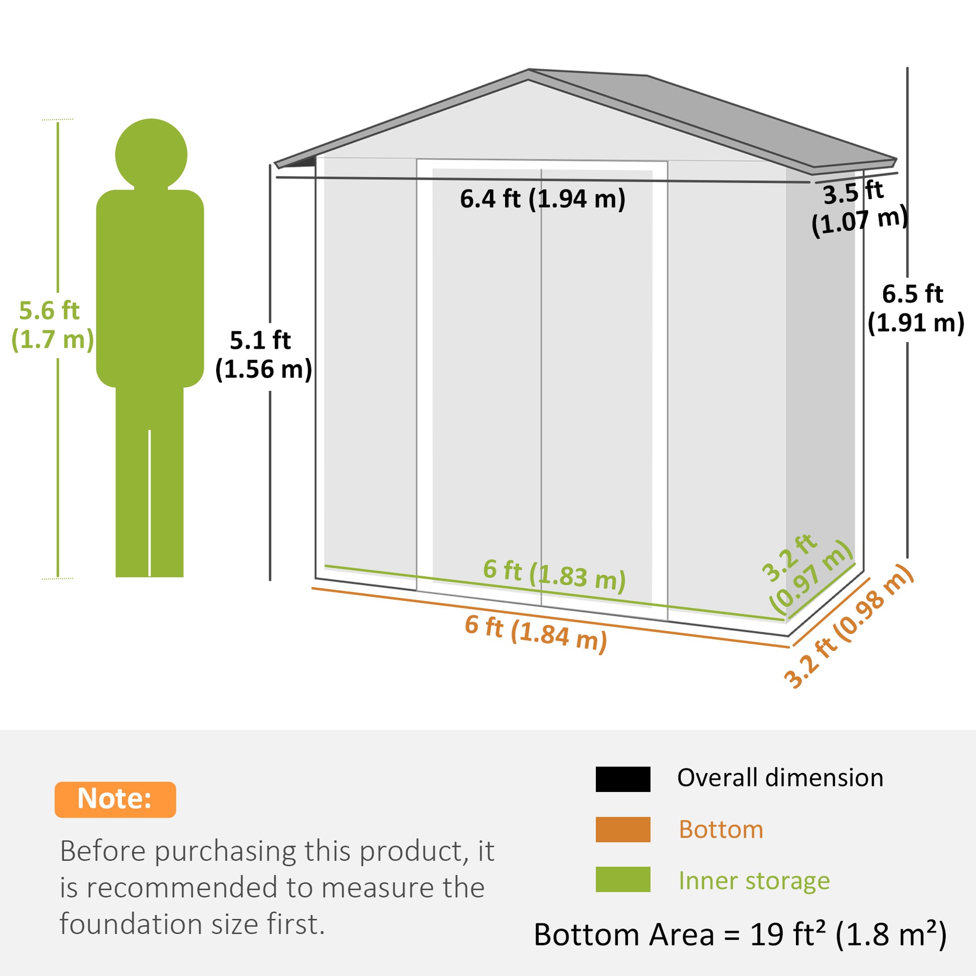 6.5x3.5ft Metal Garden Storage Shed for Outdoor Tool Storage with Double Sliding Doors and Vents, Dark Grey