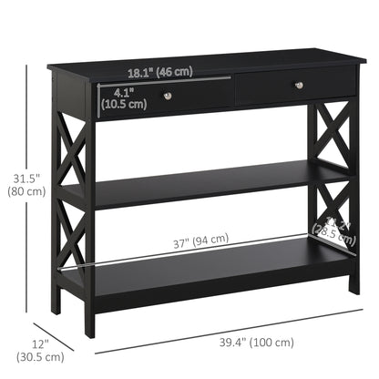 39" Console Table, Narrow Entryway Table with Storage Shelves, Drawers and X Frame for Behind Couch, Living Room, Hallwa
