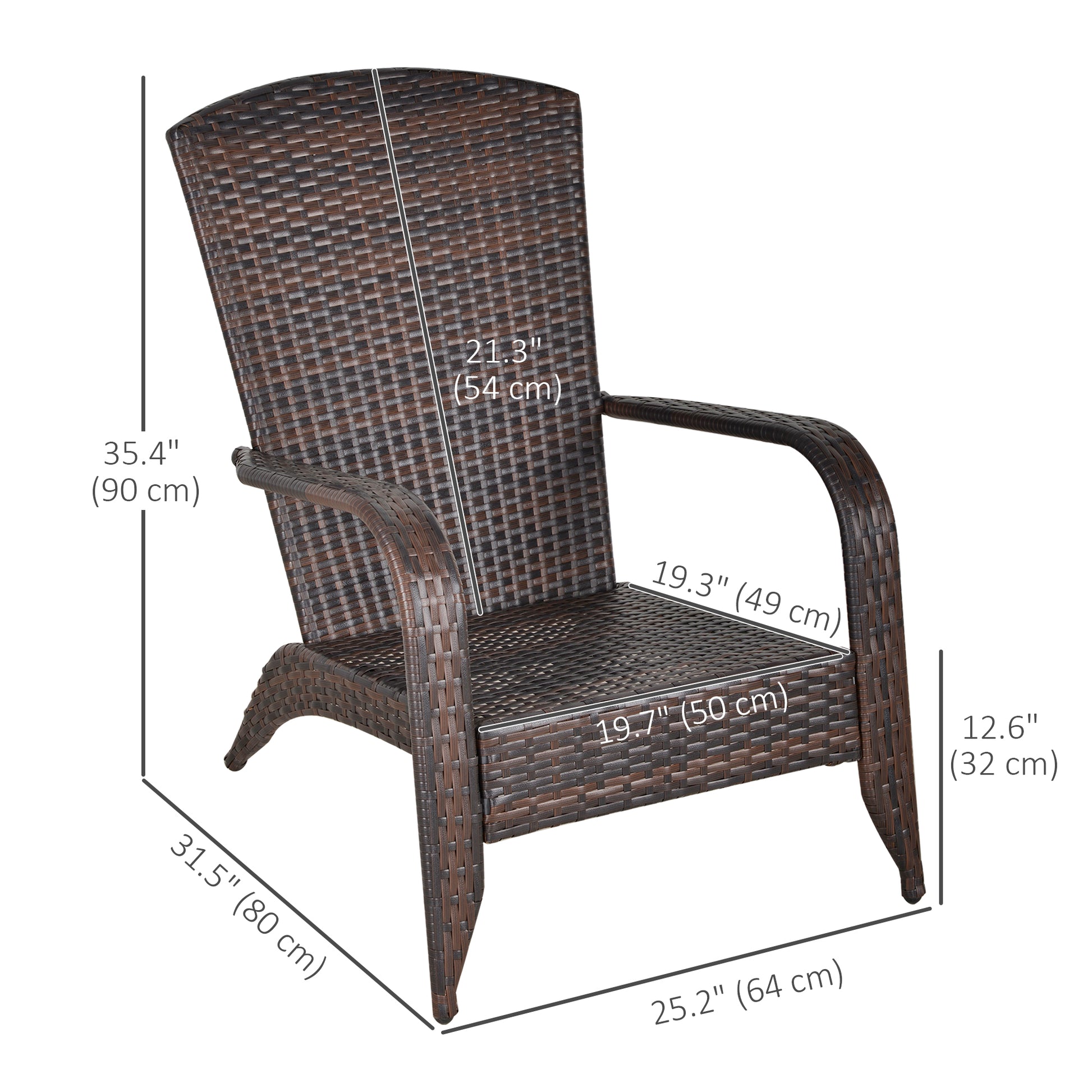 Patio Wicker Adirondack Chair, Outdoor PE Rattan Fire Pit Chair, Muskoka Chair w/ Soft Cushions, Tall Curved Backrest an
