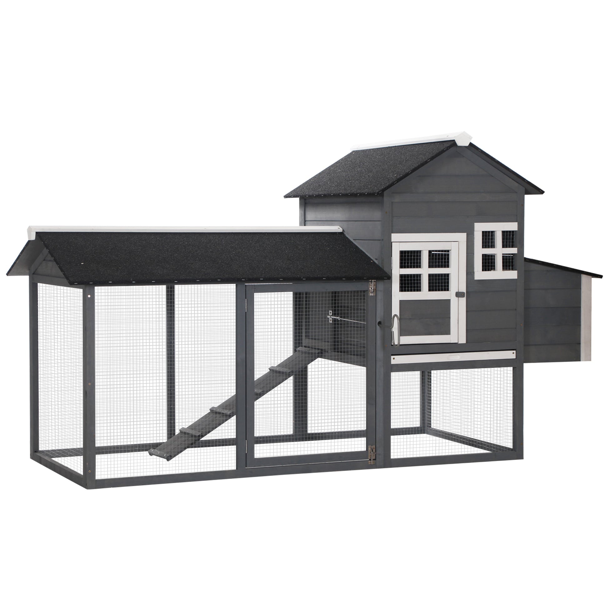 82" Chicken Coop Wooden Hen House Rabbit Hutch Poultry Cage Pen Outdoor Backyard with Nesting Box and Run, Grey