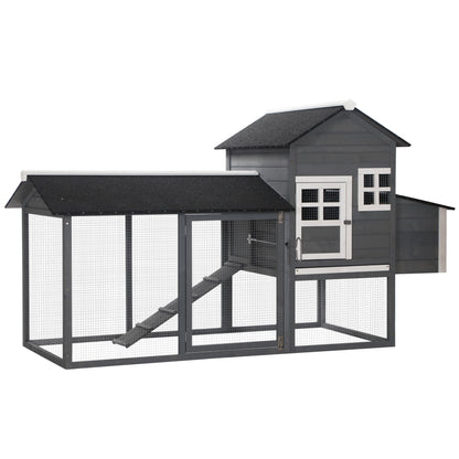 82" Chicken Coop Wooden Hen House Rabbit Hutch Poultry Cage Pen Outdoor Backyard with Nesting Box and Run, Grey