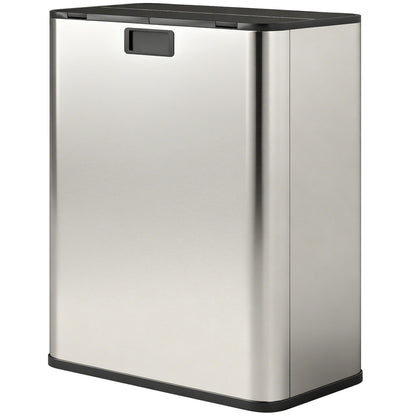 Dual Trash Can with Soft-Close Lid, Garbage Can with Removable Inner Bucket for Kitchen 2 x 7.4 Gal (2 x 28 L), Silver