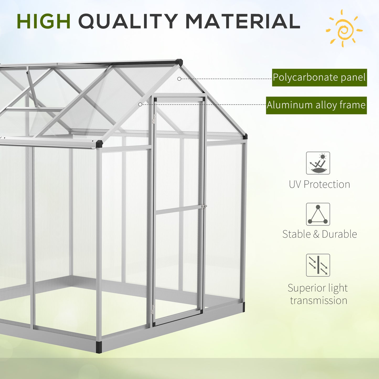6' x 6' x 6.4' Walk-in Garden Greenhouse Polycarbonate Panels Plants Flower Growth Shed Cold Frame Outdoor Portable Warm