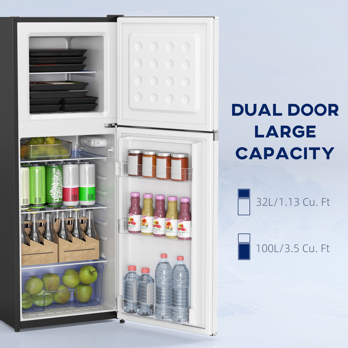 Double Door Mini Fridge with Freezer, 4.6 Cu.Ft Small Refrigerator with Thermostat, Shelves, Reversible Door, Silver