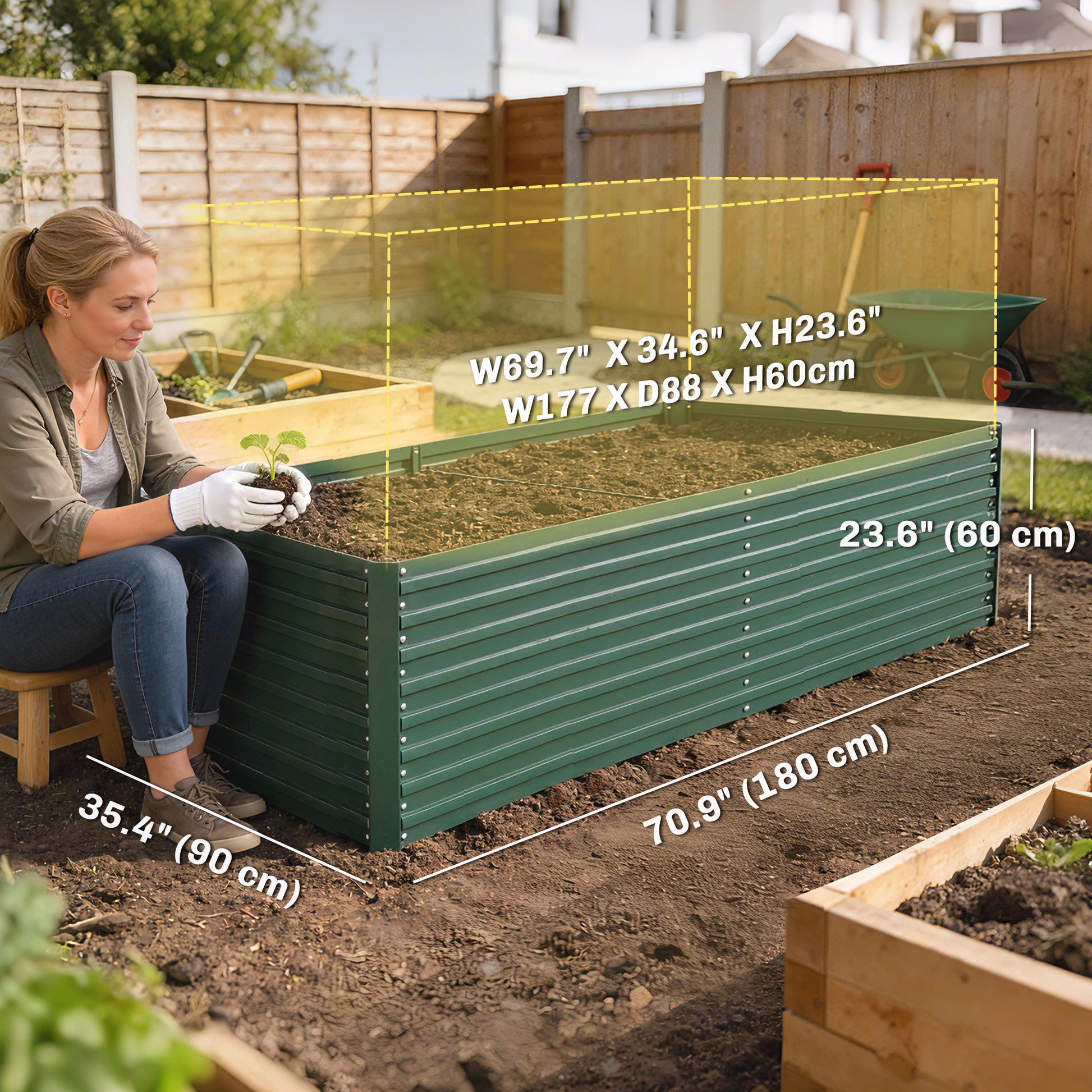 Set of 2 Galvanised Raised Garden Bed, 6 x 3 x 2 ft Metal Garden Bed with Safe Edging, Green