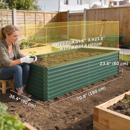 Set of 2 Galvanised Raised Garden Bed, 6 x 3 x 2 ft Metal Garden Bed with Safe Edging, Green