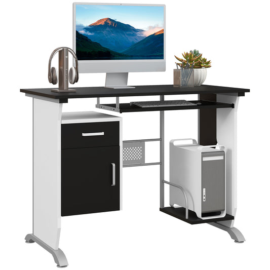 Computer Desk Table Home Office Furniture with Keyboard Tray and CPU Stand, Black and White