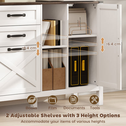 Lateral Filing Cabinet with Drawers, Shelves, Adjustable Hanging Bar for Home Office, Fit A4/Letter Files, White