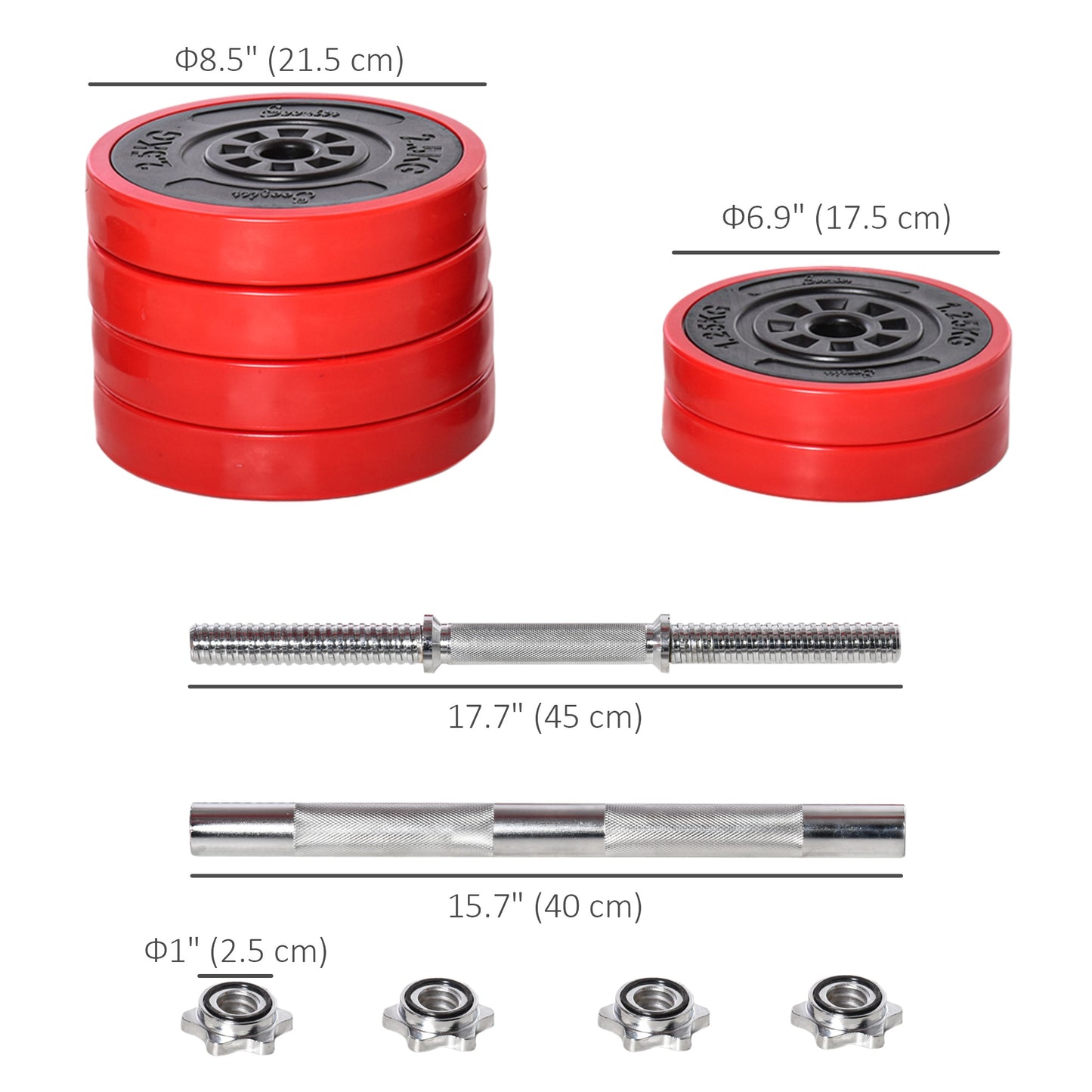 Soozier 66lbs 2-In-1 Dumbbell & Barbell Adjustable Set Strength Muscle Exercise Fitness Plate Bar Clamp Rod Home Gym Spo