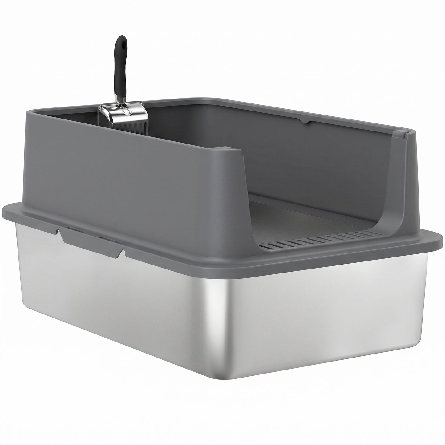 XL Stainless Steel Cat Litter Box for Big and Multiple Cats with High Wall Side, Scoop, Easy Cleaning & Odor Free