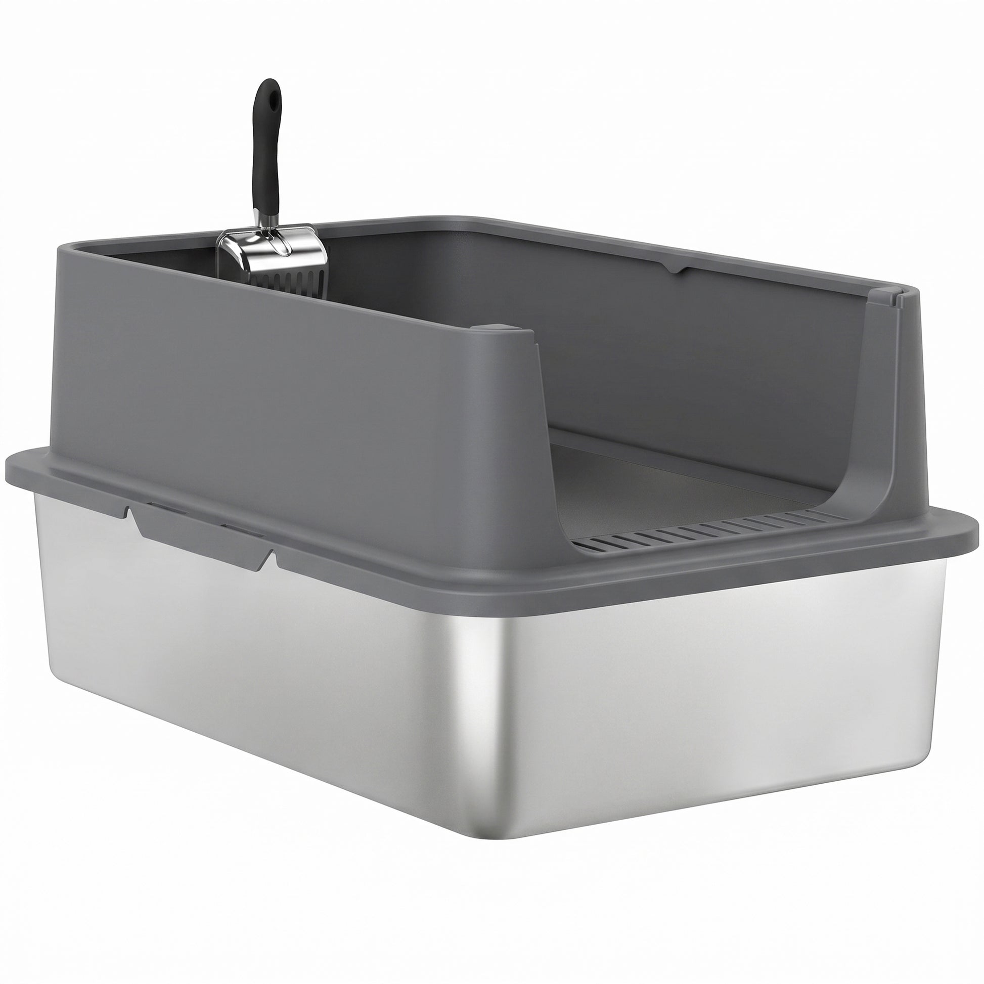 XL Stainless Steel Cat Litter Box for Big and Multiple Cats with High Wall Side, Scoop, Easy Cleaning & Odor Free