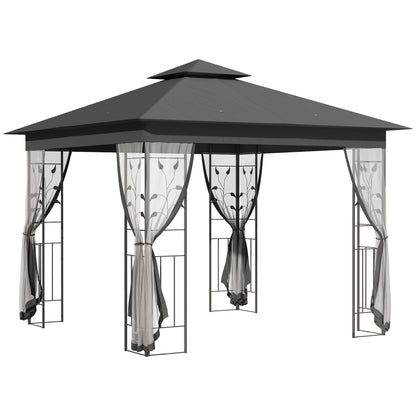 10'x10' Soft-top Steel Patio Gazebo Outdoor Sun Shelter with 2-Tier Polyester Roof, Curtain Sidewalls, Grey