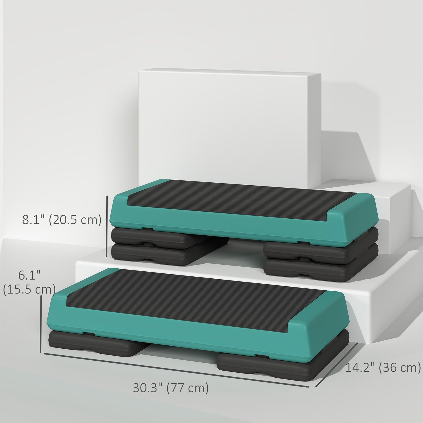 Soozier Adjustable Exercise Step Platform, 3-Level with Risers 4", 6", 8" Aerobic Stepper, 550lbs Weight Capacity, Green