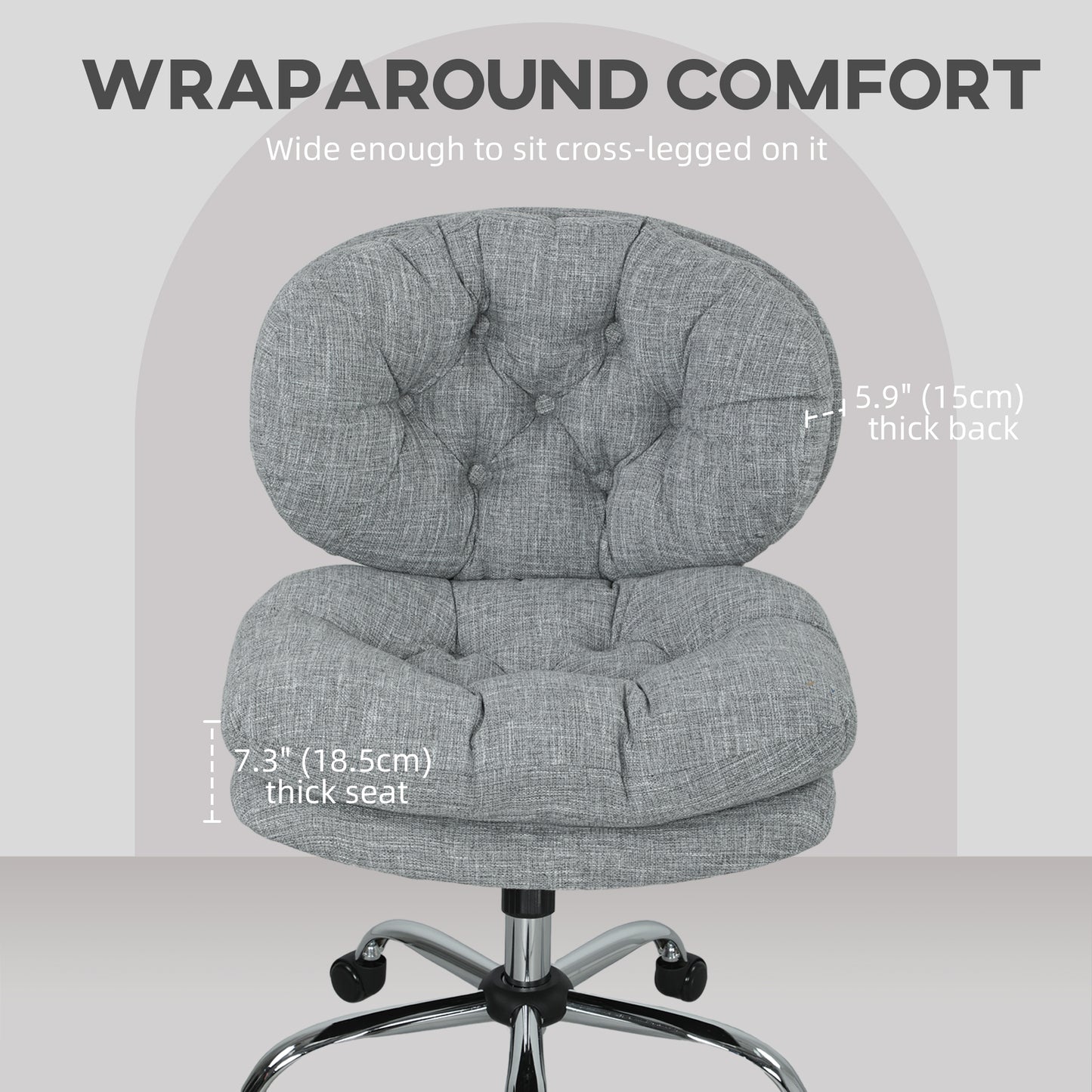 Computer Desk Chair, Armless Office Chair with Wide Padded Seat and Adjustable Height, Tilt Function, Grey