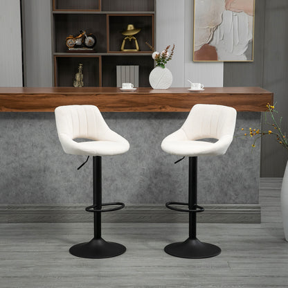 Bar Stools Set of 2, Swivel Counter Height Barstools with Adjustable Height, Linen Upholstered Bar Chairs with Round Met