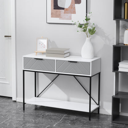 Modern Console Table with 2 Drawers, 2 Tier Entryway Table with storage Shelf, Narrow Sofa Table for Living Room, Hallwa