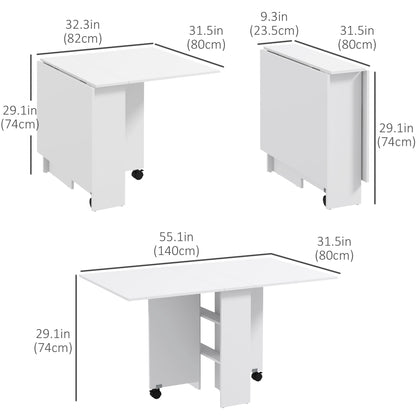 Folding Dining Table, 55" Drop Leaf Table for Small Spaces, Foldable Table with Storage Shelves for Kitchen, Dining Room