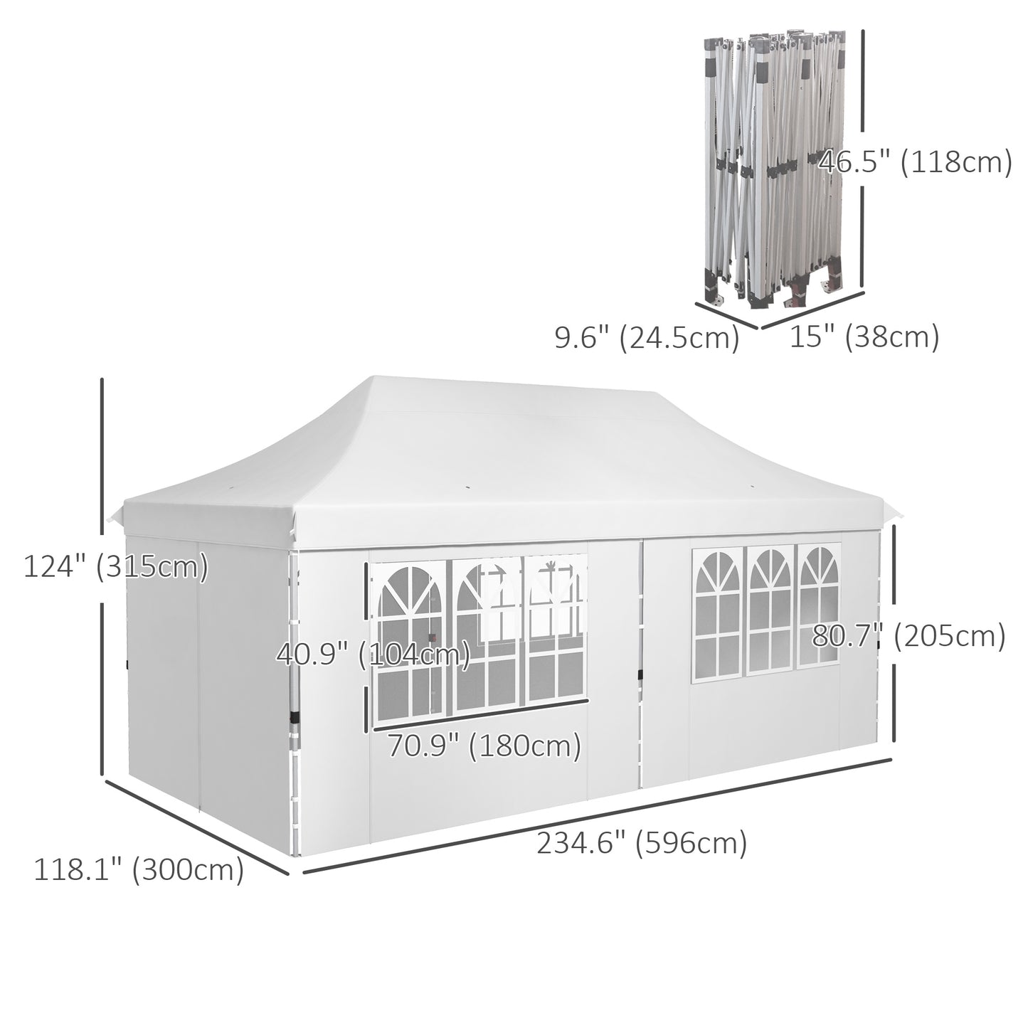 20x10 Pop Up Canopy with 6 Removable Sidewall, Carry Bag and 6 Sand Bags, Height Adjustable Instant Sun Shelter, White