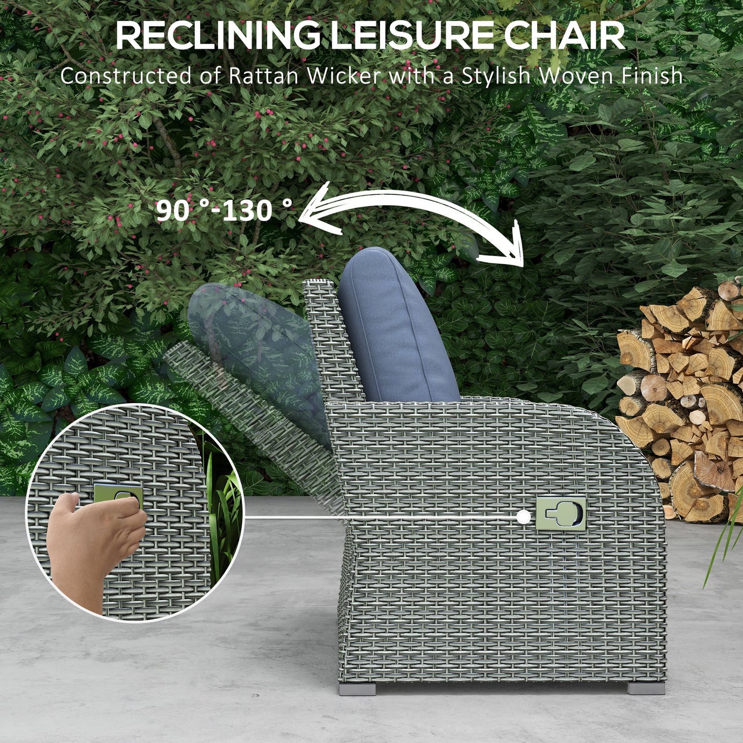 Patio Furniture with Cushions, 6 Pieces PE Wicker Patio Sectional Furniture Conversation Set w/ a Three-Seat Sofa, 2 Rec