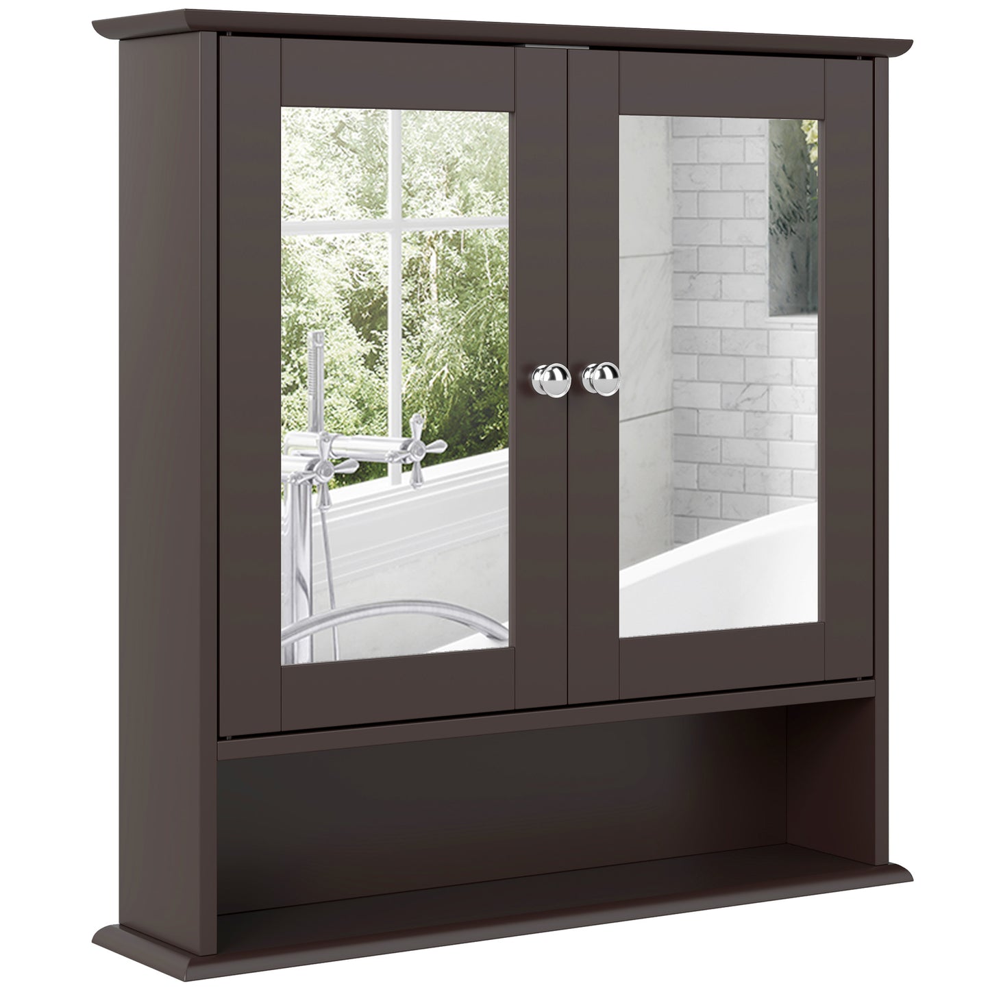 Medicine Cabinet, Wall-Mounted Bathroom Mirror Cabinet with Double Doors, Open Shelf, and Adjustable Shelf, Modern Bathr
