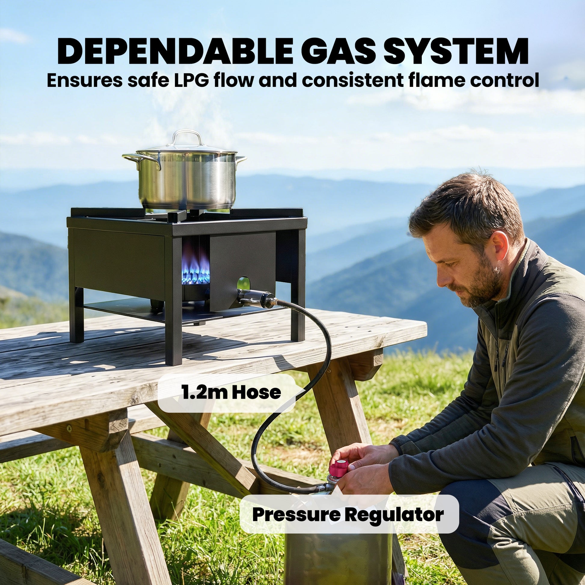 Camping Stove, 65000 BTU High Pressure Propane Stove Outdoor Burner with Detachable Burner, Black
