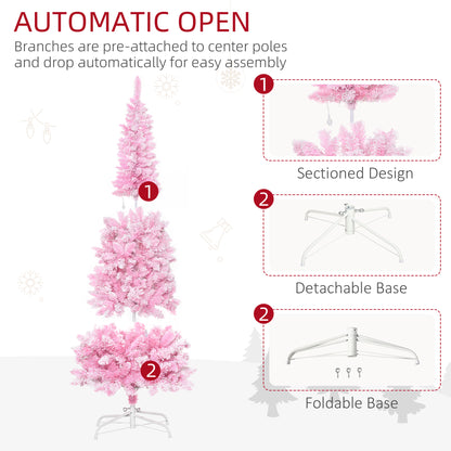 6 Foot Prelit Snow Flocked Artificial Christmas Tree with Pencil Shape, 500 Pine Realistic Branches, Warm White LED ligh