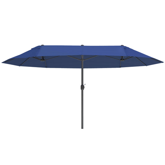 15ft Double-sided Patio Umbrella with Twin Canopy, Extra Large Outdoor Parasol with Crank for Pool, Deck, Market, Blue